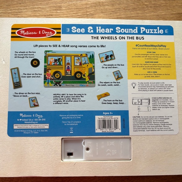 NEW, Melissa & Doug, "The Wheels on the Bus", Sound Wooden Puzzle, 6 Pieces - Picture 2 of 7